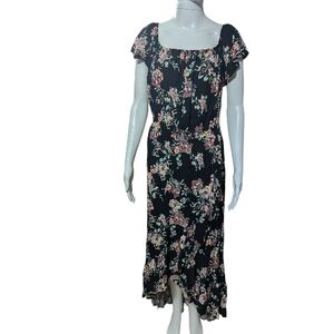 Xhilaration Black and Pink Floral High Low Dress Size M/L